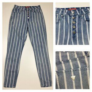 GUESS Denim Light Wash Striped Logo Hardware Button Fly 5 Pocket Skinny Jeans
